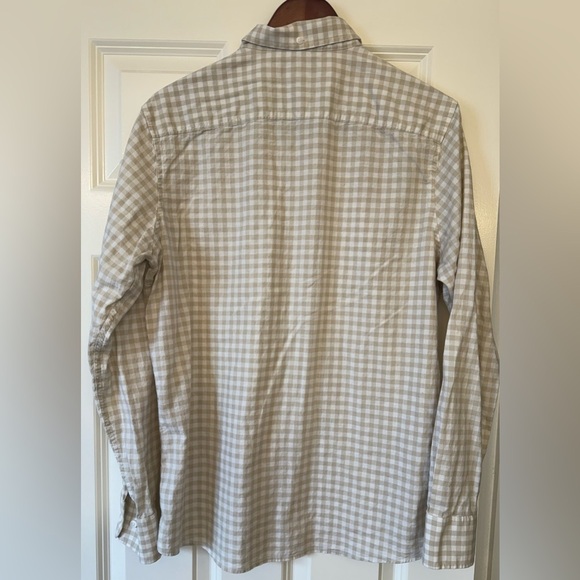 Nordstrom Men’s Button Down Linen Blend Dress Shirt Tan White Size Large Trim - Picture 2 of 7